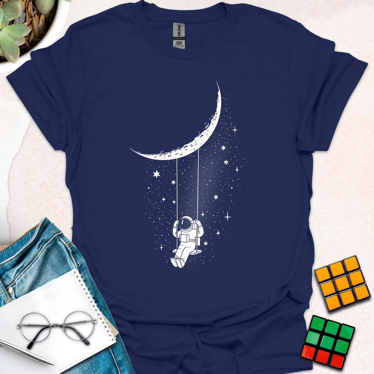 Astronaut on the Moon Swing – Space Dreamer T-Shirt