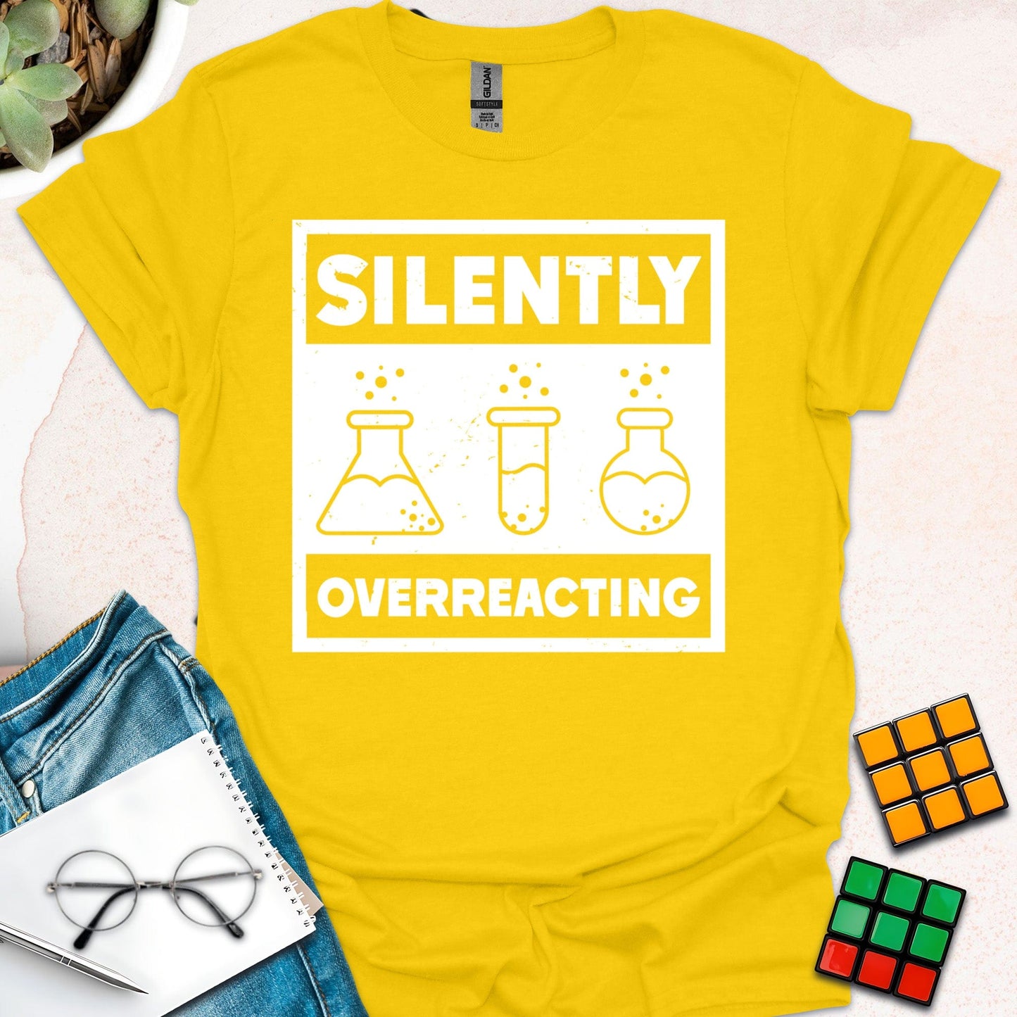 Silently Overreacting Flasks and Tubes– Chemistry Humor T-Shirt