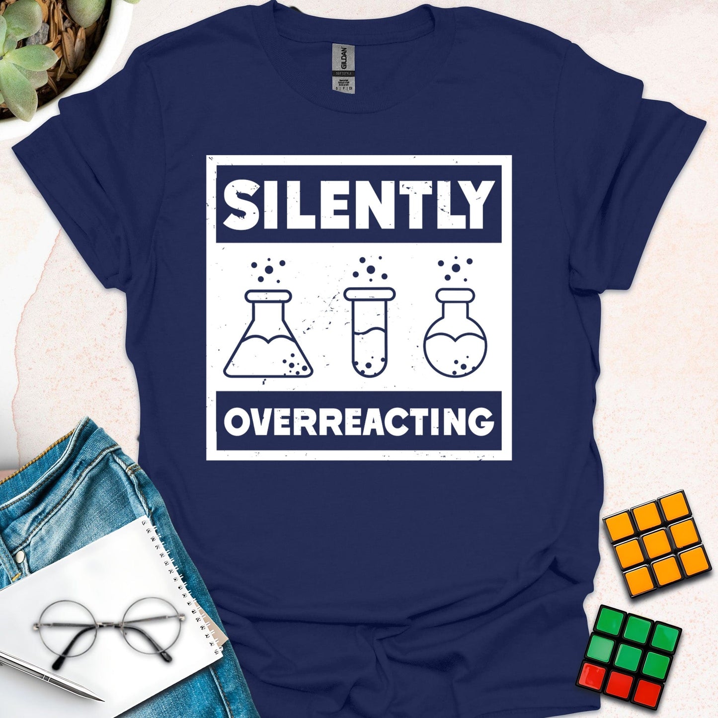 Silently Overreacting Flasks and Tubes– Chemistry Humor T-Shirt